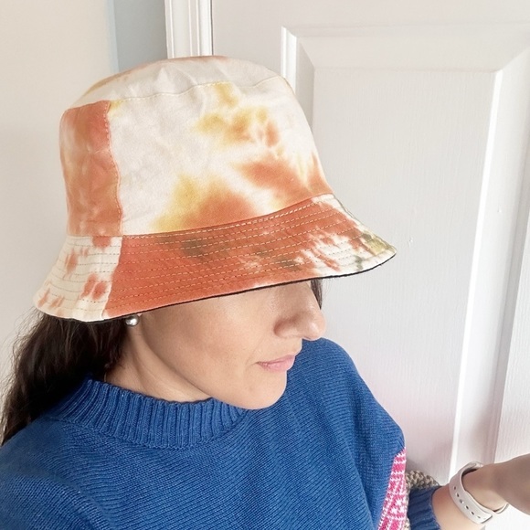 Vintage‎ Y2K Tie Dye Orange Tan Bucket Hat - Picture 3 of 4